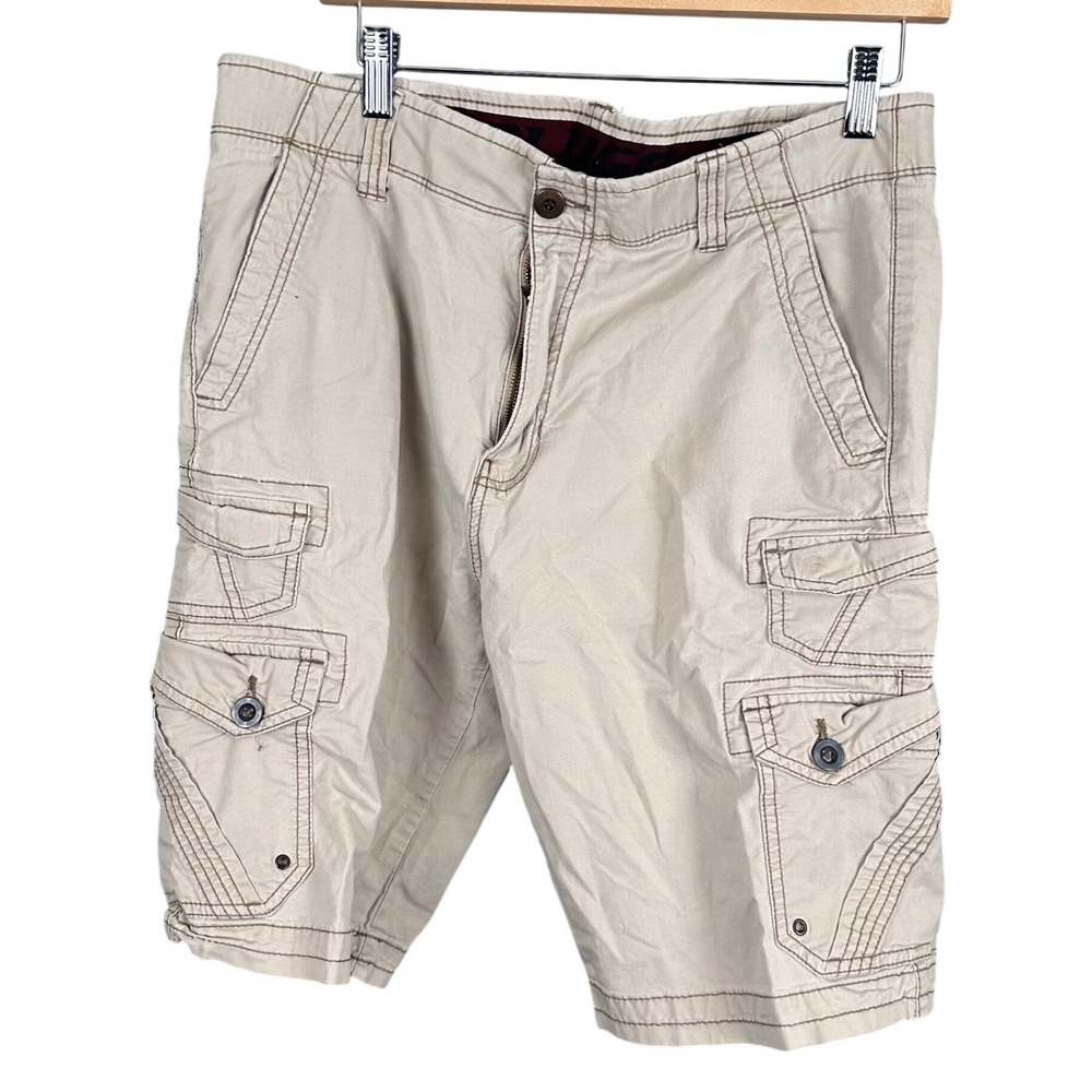 PLUGG Mens Tan Khaki Cargo Shorts Size 32 Cotton Blend Multi Pocket Utility